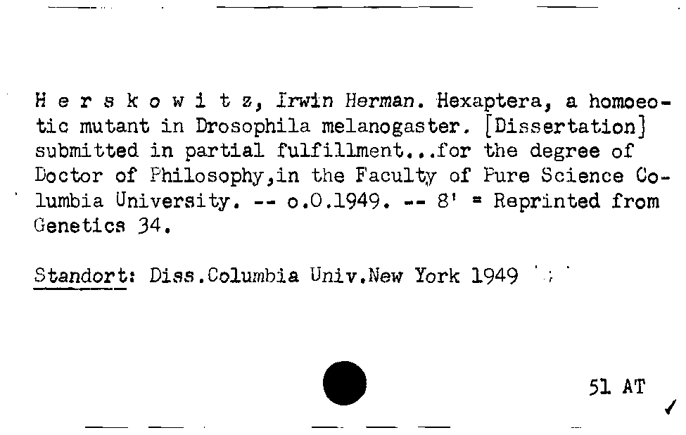 [Katalogkarte Dissertationenkatalog bis 1980]