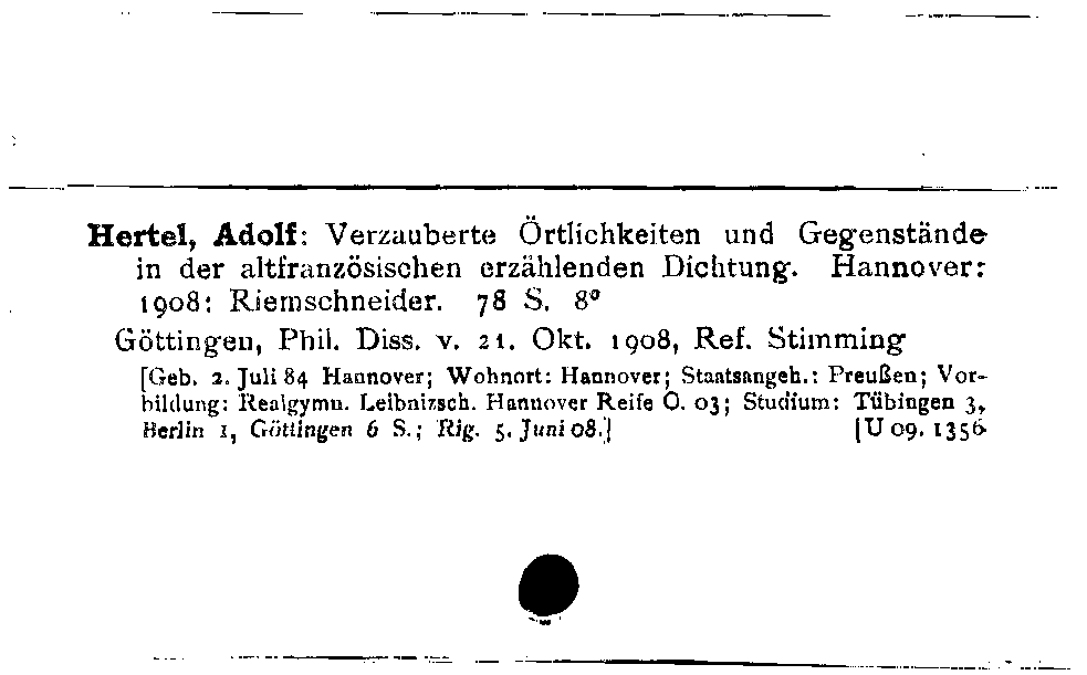 [Katalogkarte Dissertationenkatalog bis 1980]