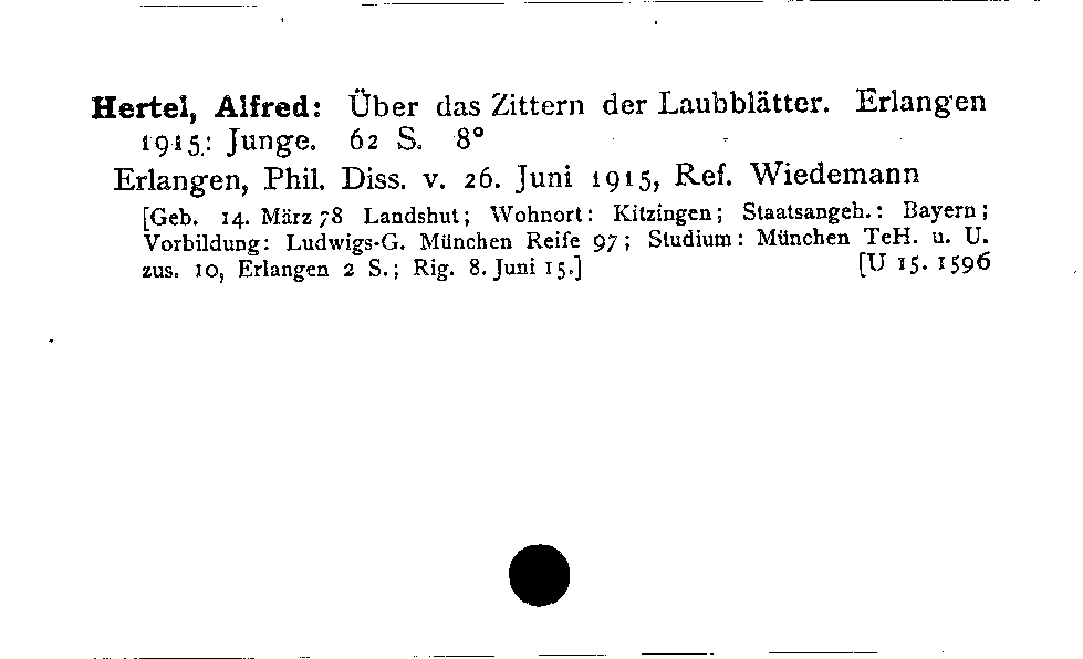 [Katalogkarte Dissertationenkatalog bis 1980]