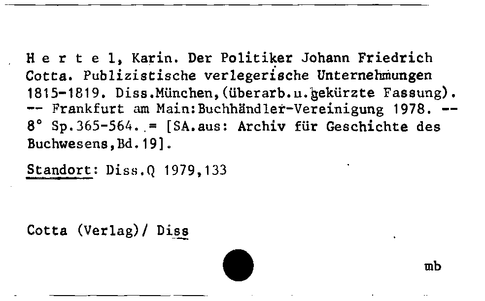 [Katalogkarte Dissertationenkatalog bis 1980]