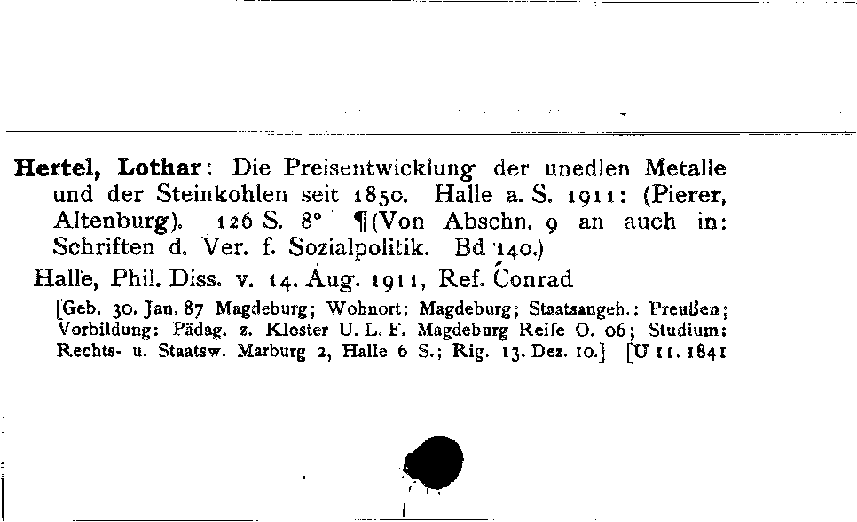 [Katalogkarte Dissertationenkatalog bis 1980]