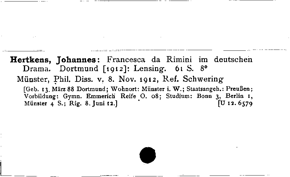 [Katalogkarte Dissertationenkatalog bis 1980]