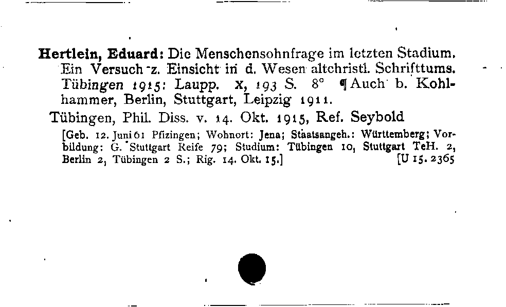 [Katalogkarte Dissertationenkatalog bis 1980]