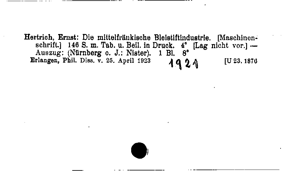 [Katalogkarte Dissertationenkatalog bis 1980]