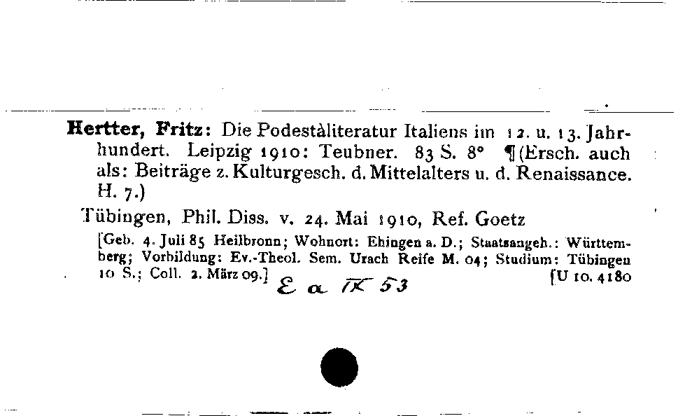 [Katalogkarte Dissertationenkatalog bis 1980]