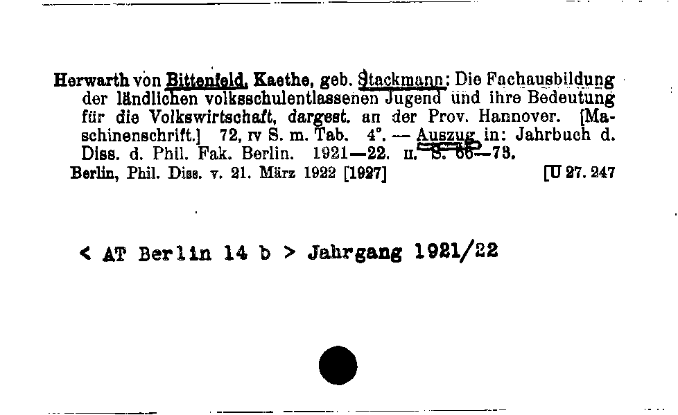 [Katalogkarte Dissertationenkatalog bis 1980]