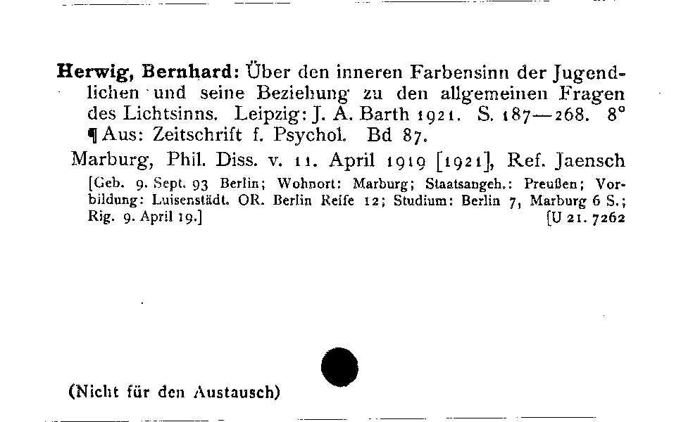 [Katalogkarte Dissertationenkatalog bis 1980]