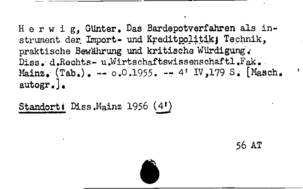 [Katalogkarte Dissertationenkatalog bis 1980]