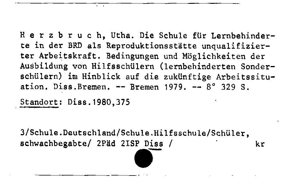 [Katalogkarte Dissertationenkatalog bis 1980]