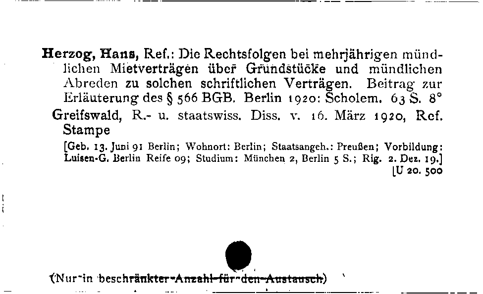 [Katalogkarte Dissertationenkatalog bis 1980]