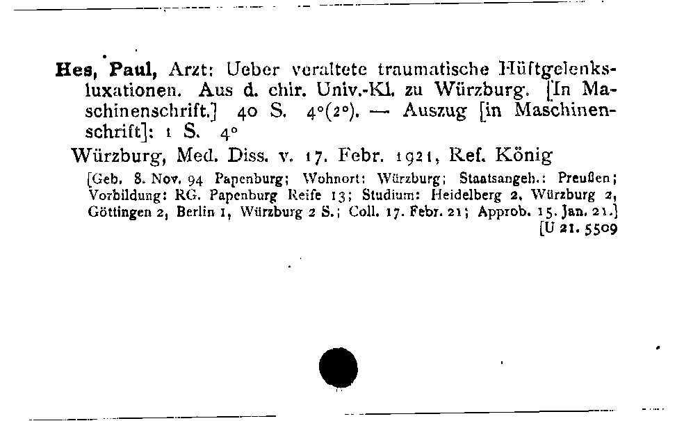 [Katalogkarte Dissertationenkatalog bis 1980]