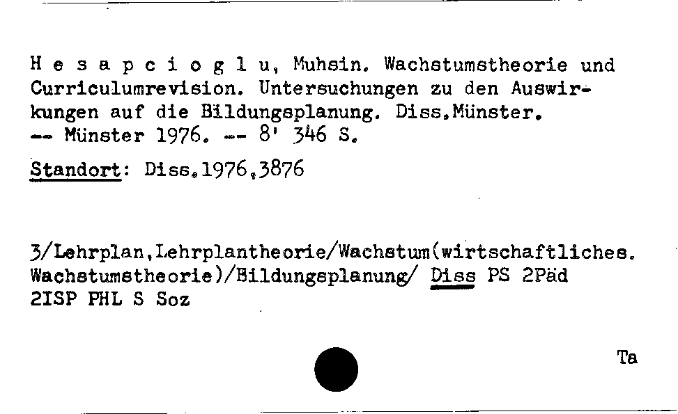 [Katalogkarte Dissertationenkatalog bis 1980]