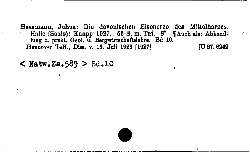 [Katalogkarte Dissertationenkatalog bis 1980]