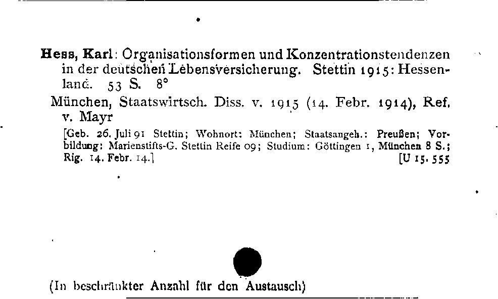 [Katalogkarte Dissertationenkatalog bis 1980]