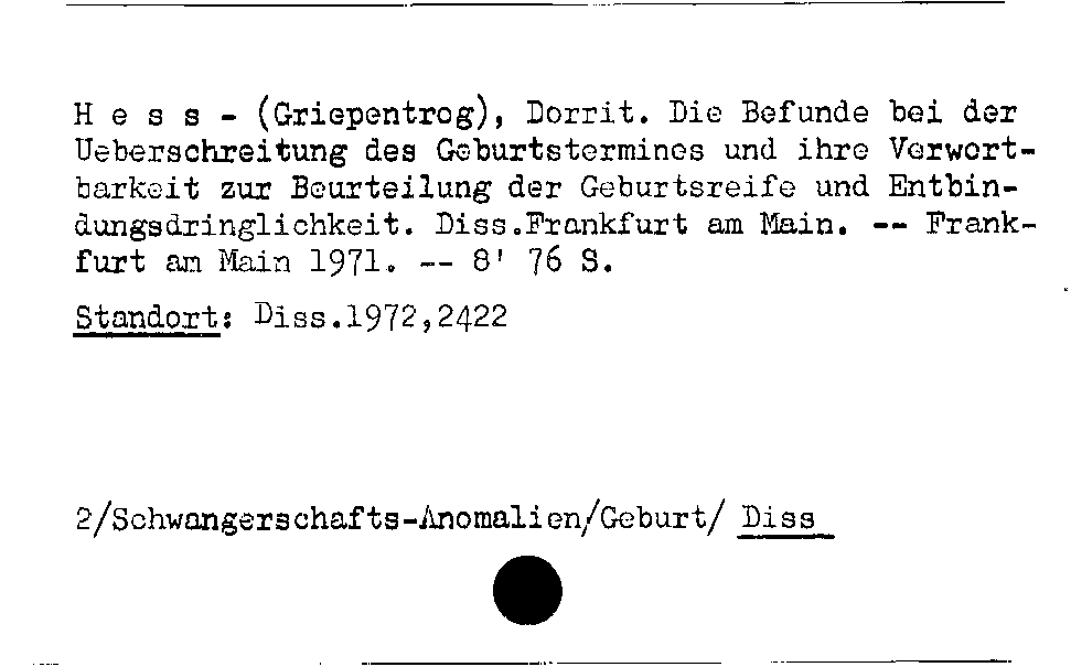 [Katalogkarte Dissertationenkatalog bis 1980]