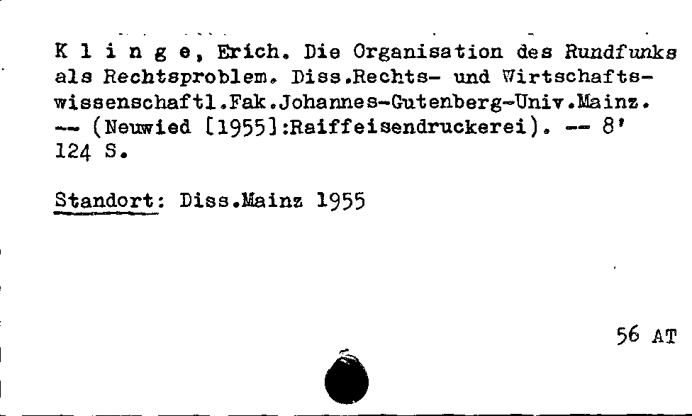 [Katalogkarte Dissertationenkatalog bis 1980]