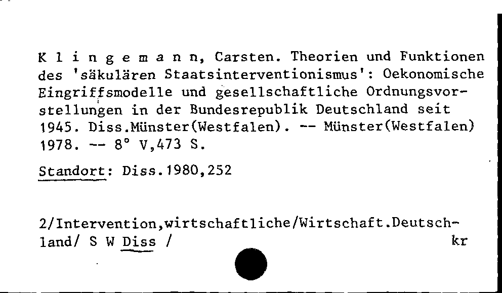 [Katalogkarte Dissertationenkatalog bis 1980]