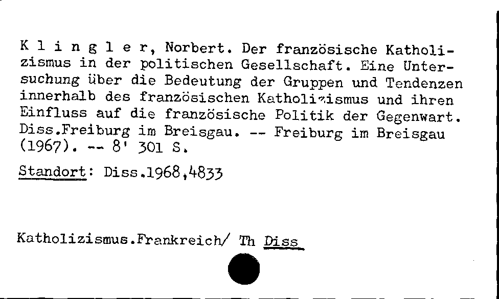 [Katalogkarte Dissertationenkatalog bis 1980]