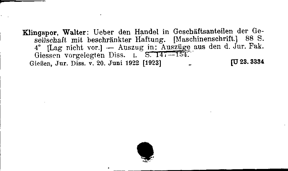 [Katalogkarte Dissertationenkatalog bis 1980]