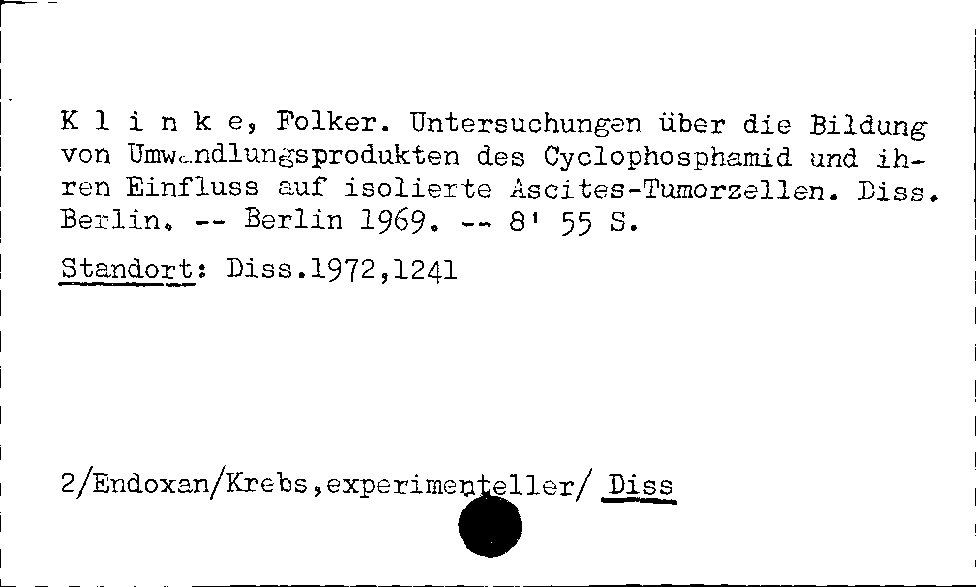 [Katalogkarte Dissertationenkatalog bis 1980]