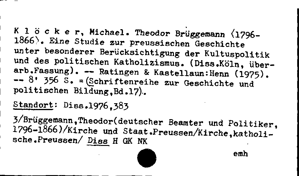 [Katalogkarte Dissertationenkatalog bis 1980]