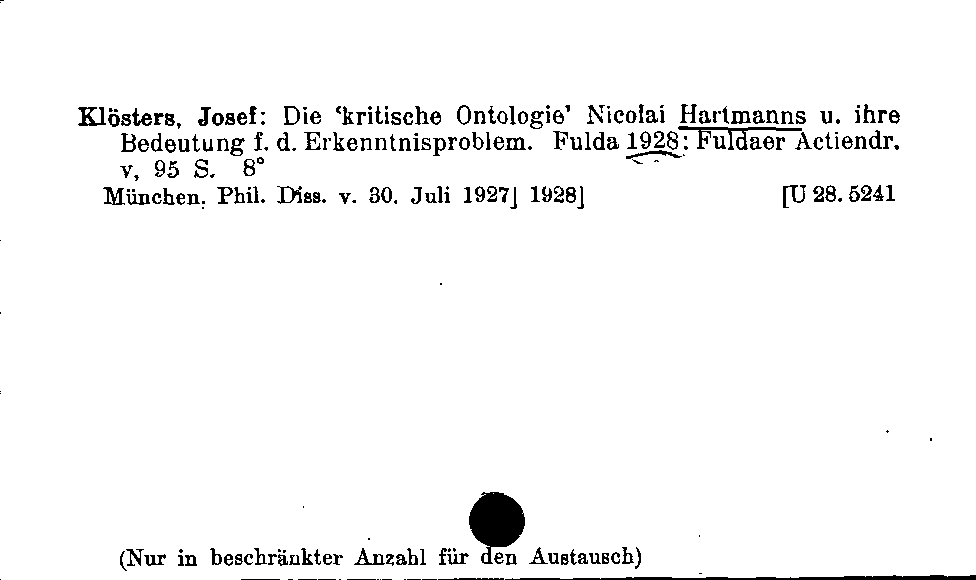 [Katalogkarte Dissertationenkatalog bis 1980]