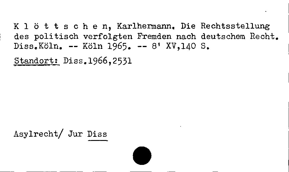 [Katalogkarte Dissertationenkatalog bis 1980]