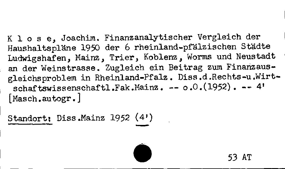 [Katalogkarte Dissertationenkatalog bis 1980]