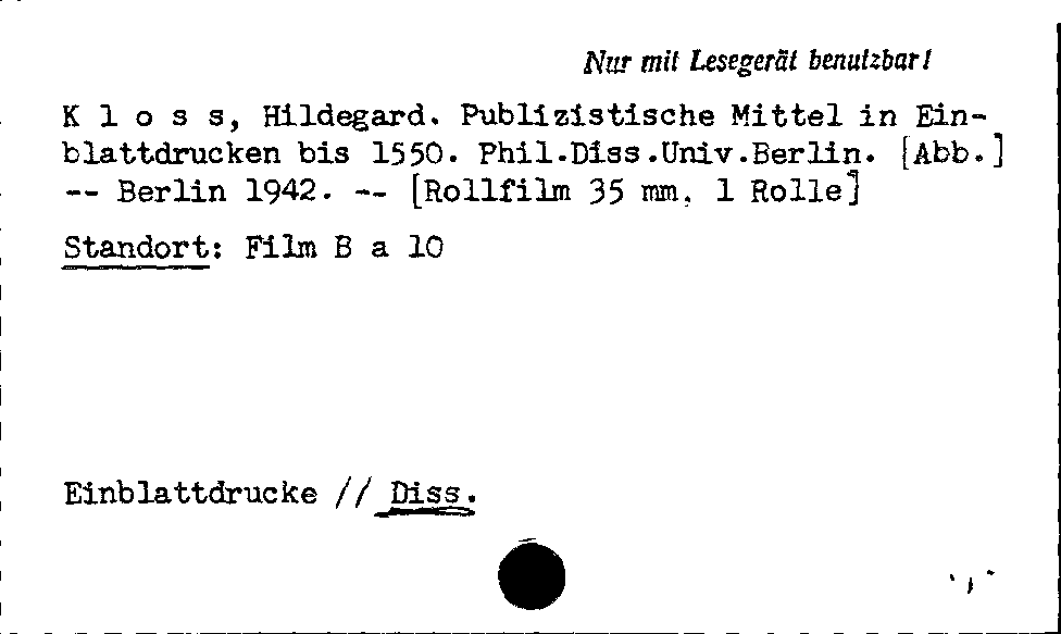 [Katalogkarte Dissertationenkatalog bis 1980]