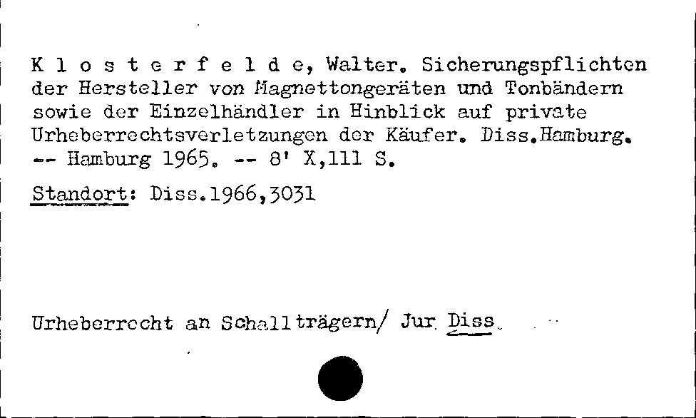 [Katalogkarte Dissertationenkatalog bis 1980]