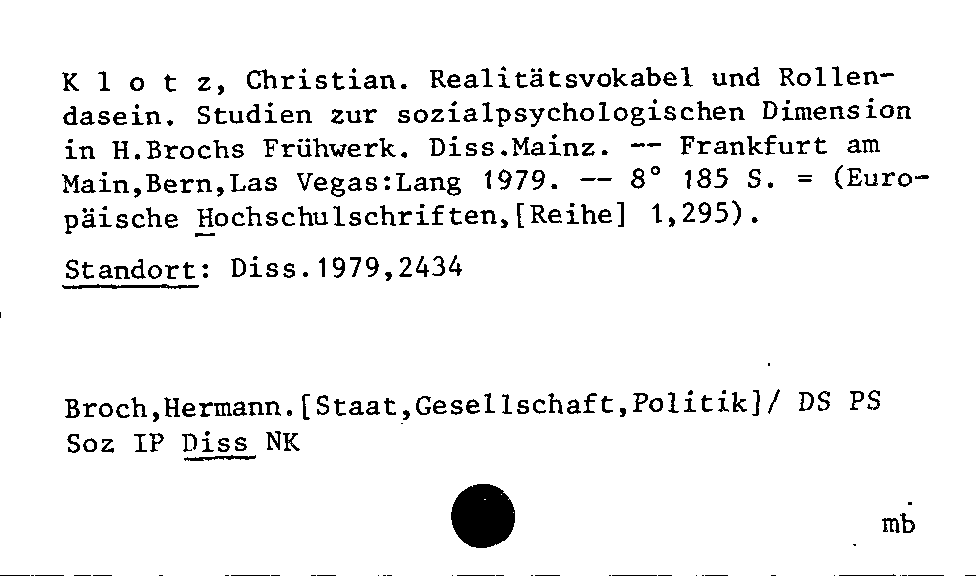 [Katalogkarte Dissertationenkatalog bis 1980]