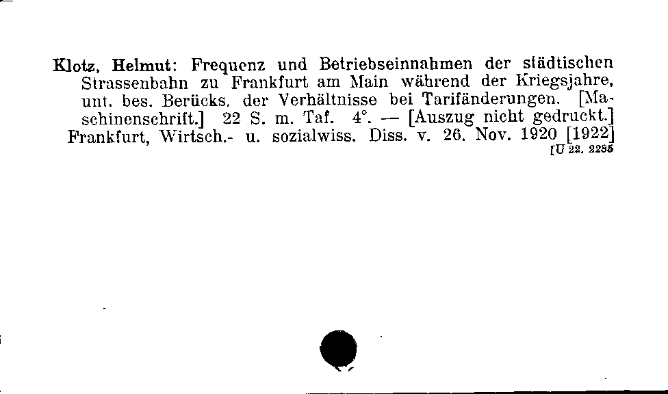 [Katalogkarte Dissertationenkatalog bis 1980]