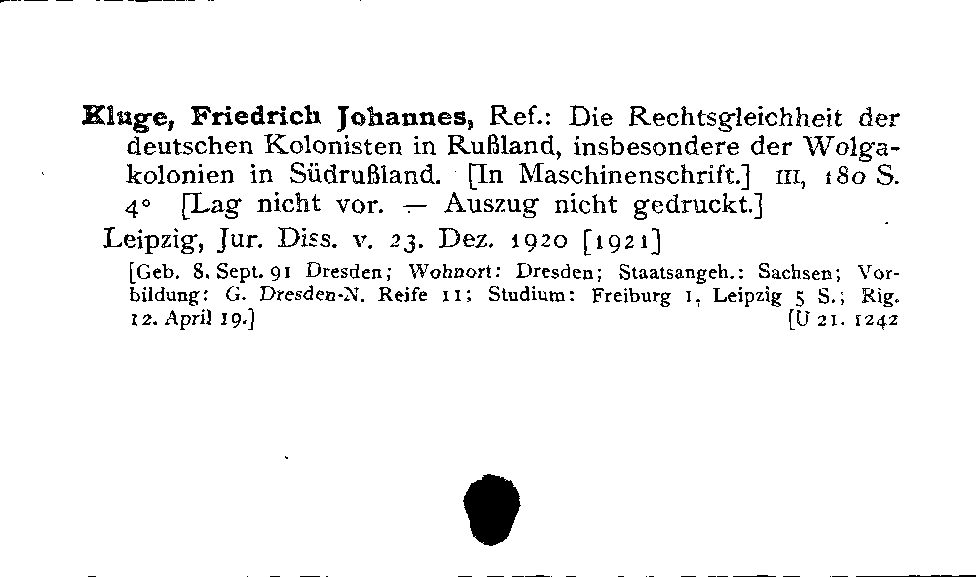 [Katalogkarte Dissertationenkatalog bis 1980]