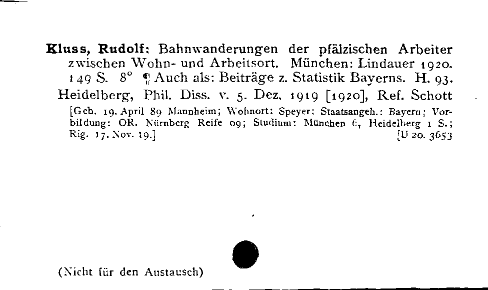 [Katalogkarte Dissertationenkatalog bis 1980]