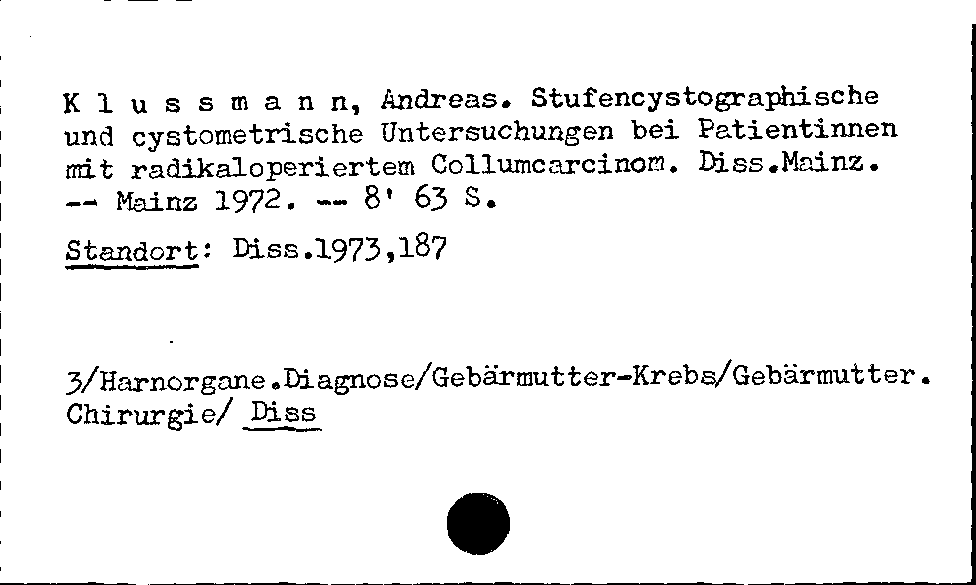 [Katalogkarte Dissertationenkatalog bis 1980]