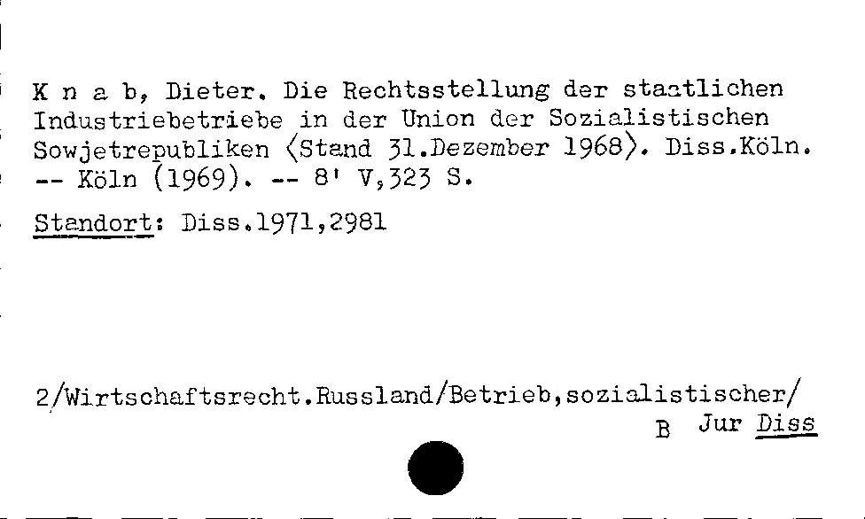 [Katalogkarte Dissertationenkatalog bis 1980]