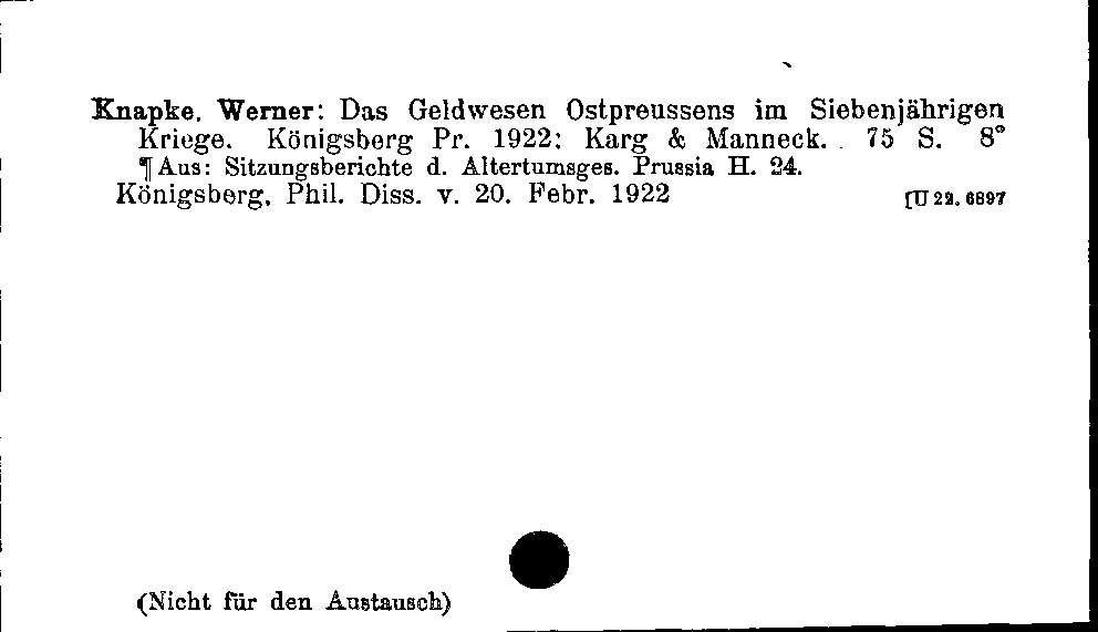 [Katalogkarte Dissertationenkatalog bis 1980]