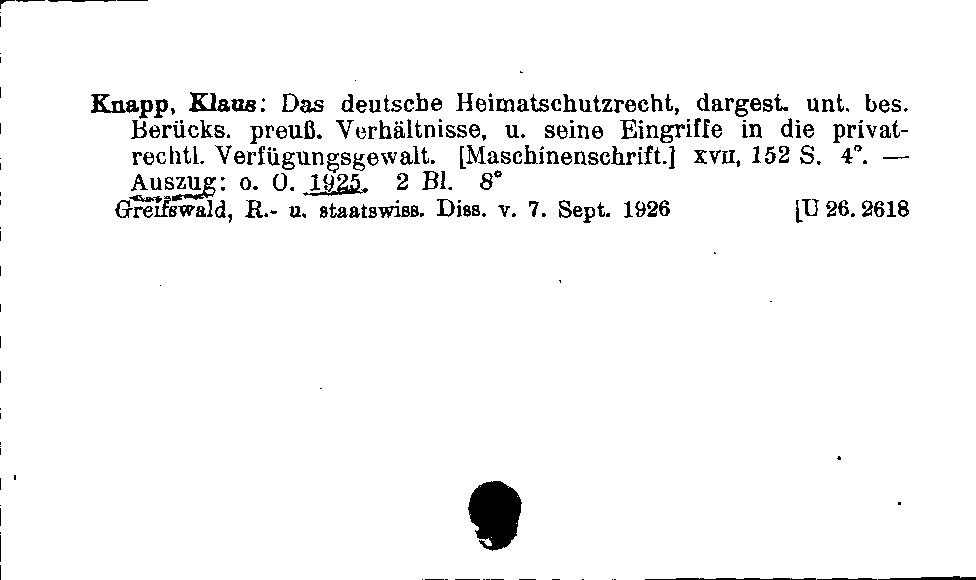 [Katalogkarte Dissertationenkatalog bis 1980]