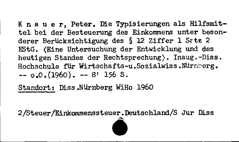 [Katalogkarte Dissertationenkatalog bis 1980]