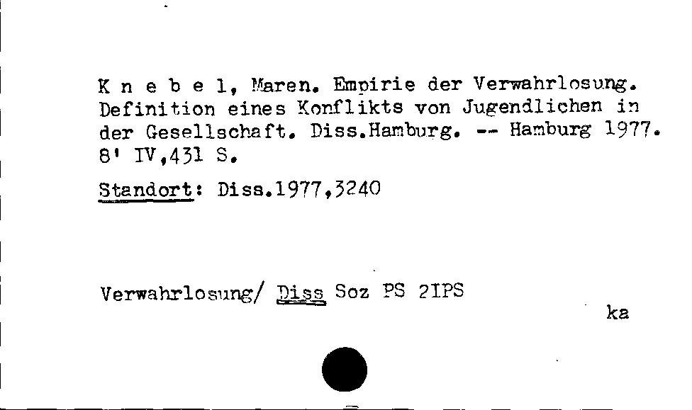 [Katalogkarte Dissertationenkatalog bis 1980]