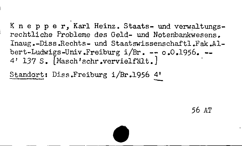 [Katalogkarte Dissertationenkatalog bis 1980]