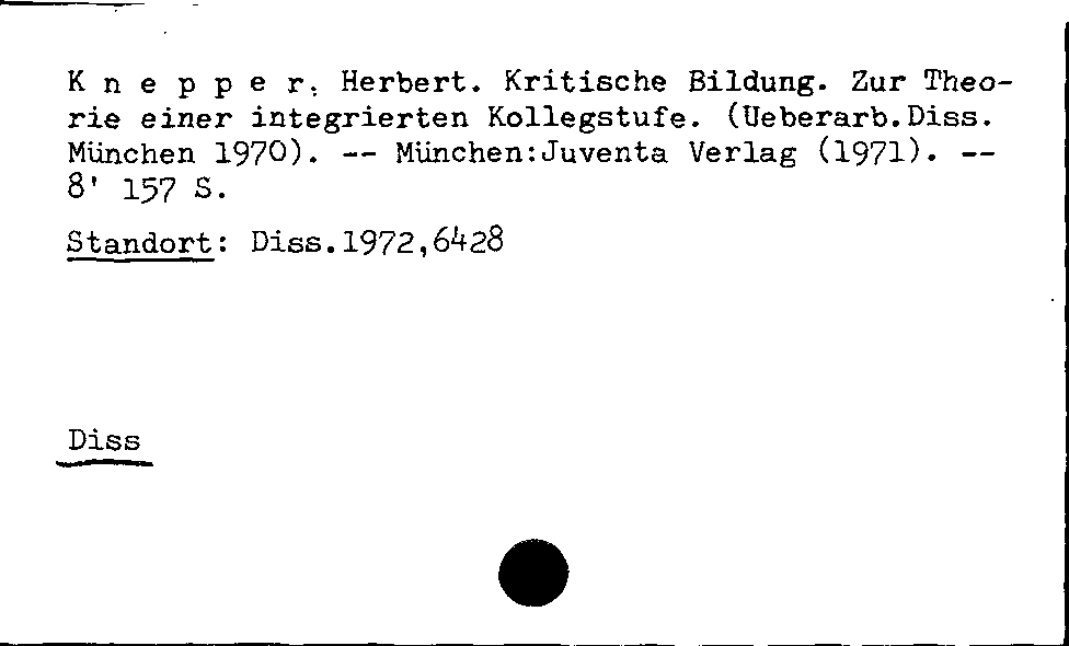 [Katalogkarte Dissertationenkatalog bis 1980]