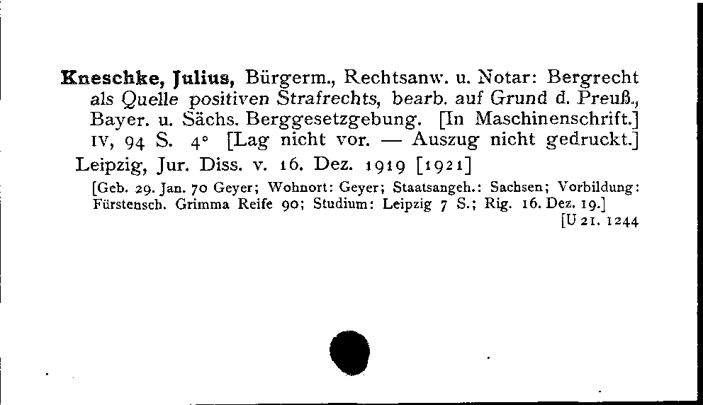 [Katalogkarte Dissertationenkatalog bis 1980]