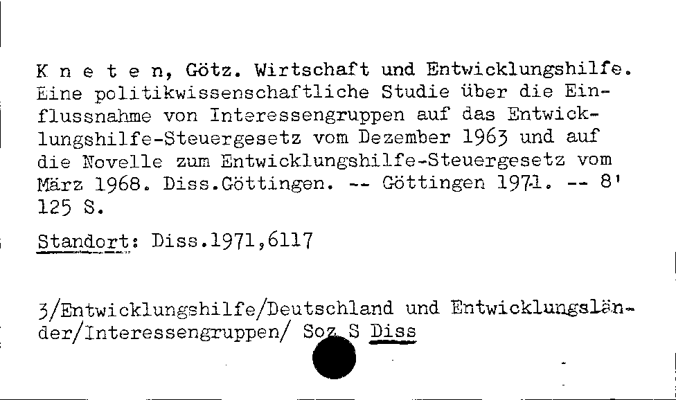 [Katalogkarte Dissertationenkatalog bis 1980]