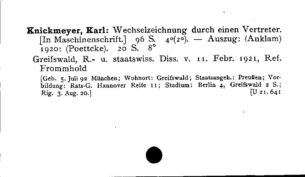 [Katalogkarte Dissertationenkatalog bis 1980]