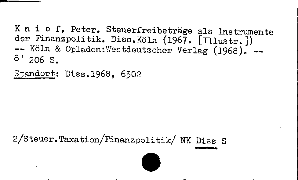 [Katalogkarte Dissertationenkatalog bis 1980]