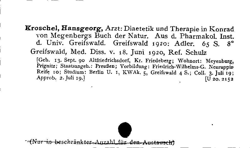 [Katalogkarte Dissertationenkatalog bis 1980]