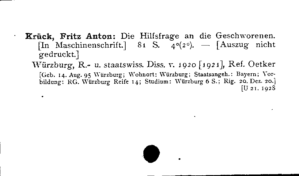 [Katalogkarte Dissertationenkatalog bis 1980]