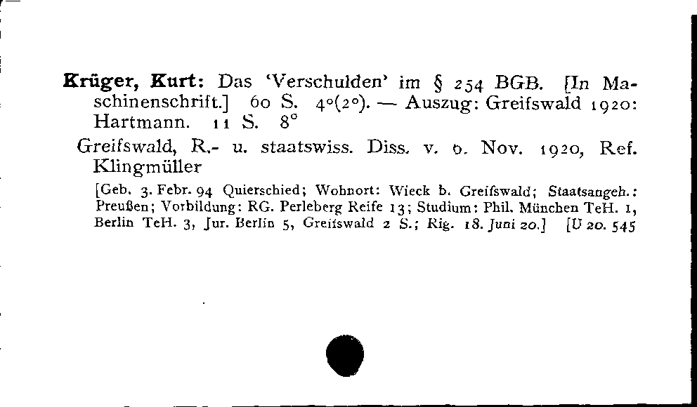 [Katalogkarte Dissertationenkatalog bis 1980]