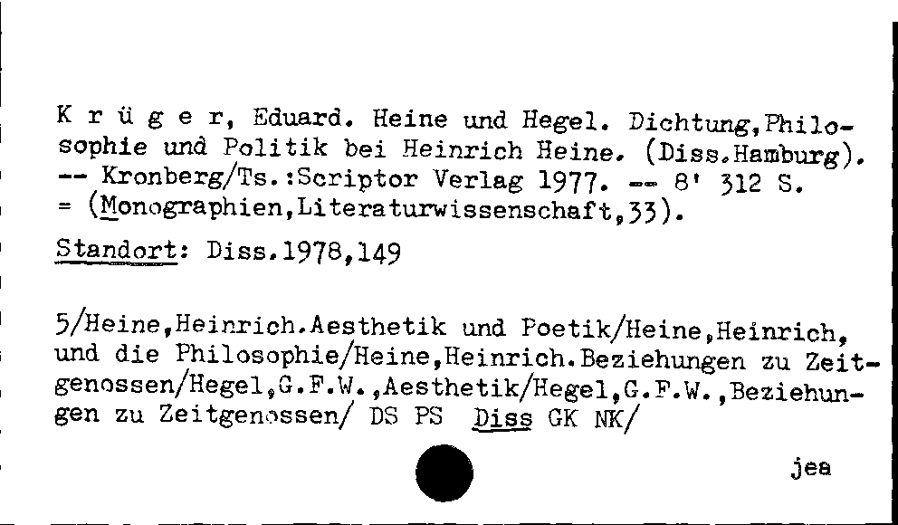 [Katalogkarte Dissertationenkatalog bis 1980]